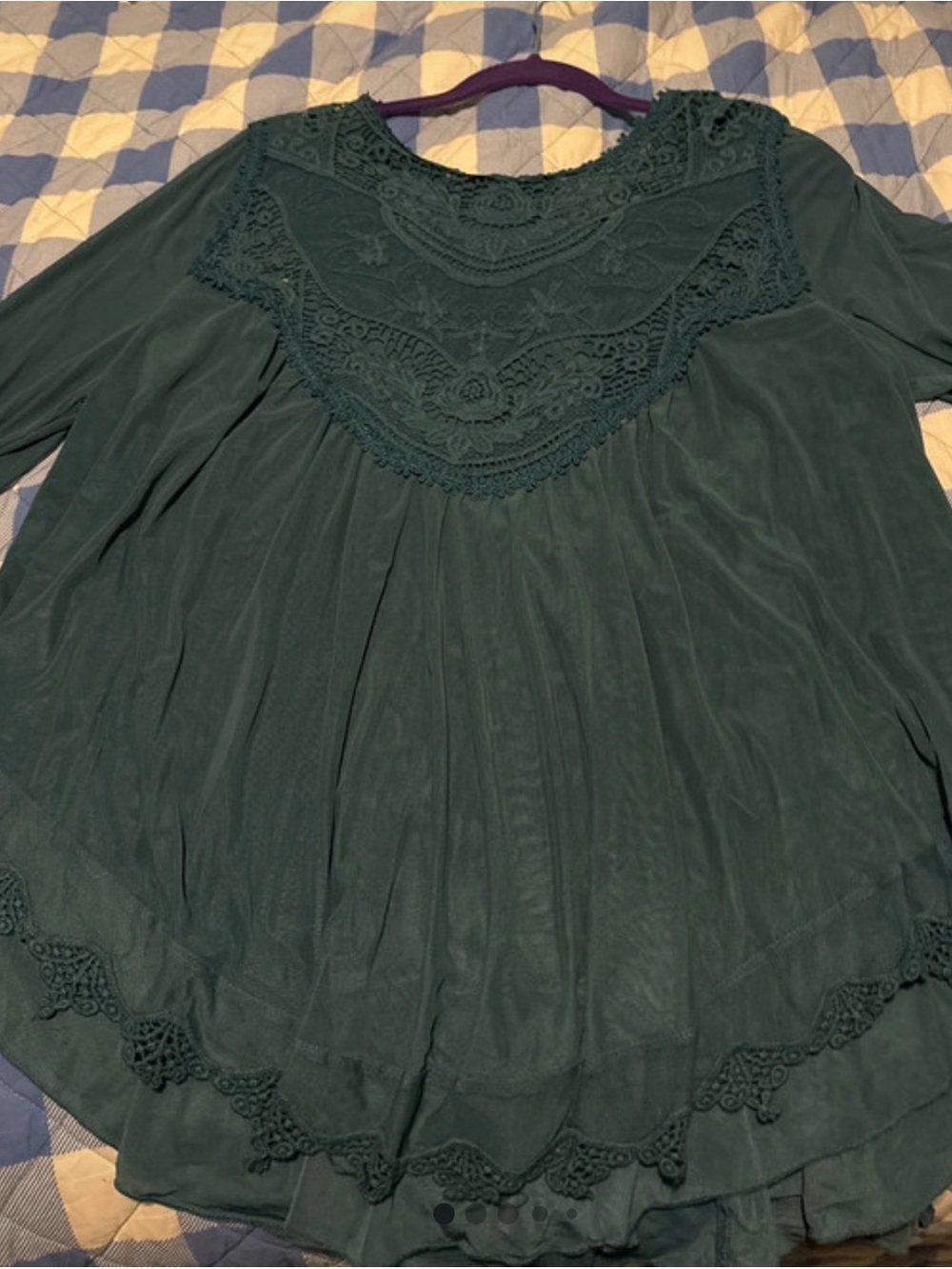 Women’s Dark Green Crochet Yoke Blouse Indego thread